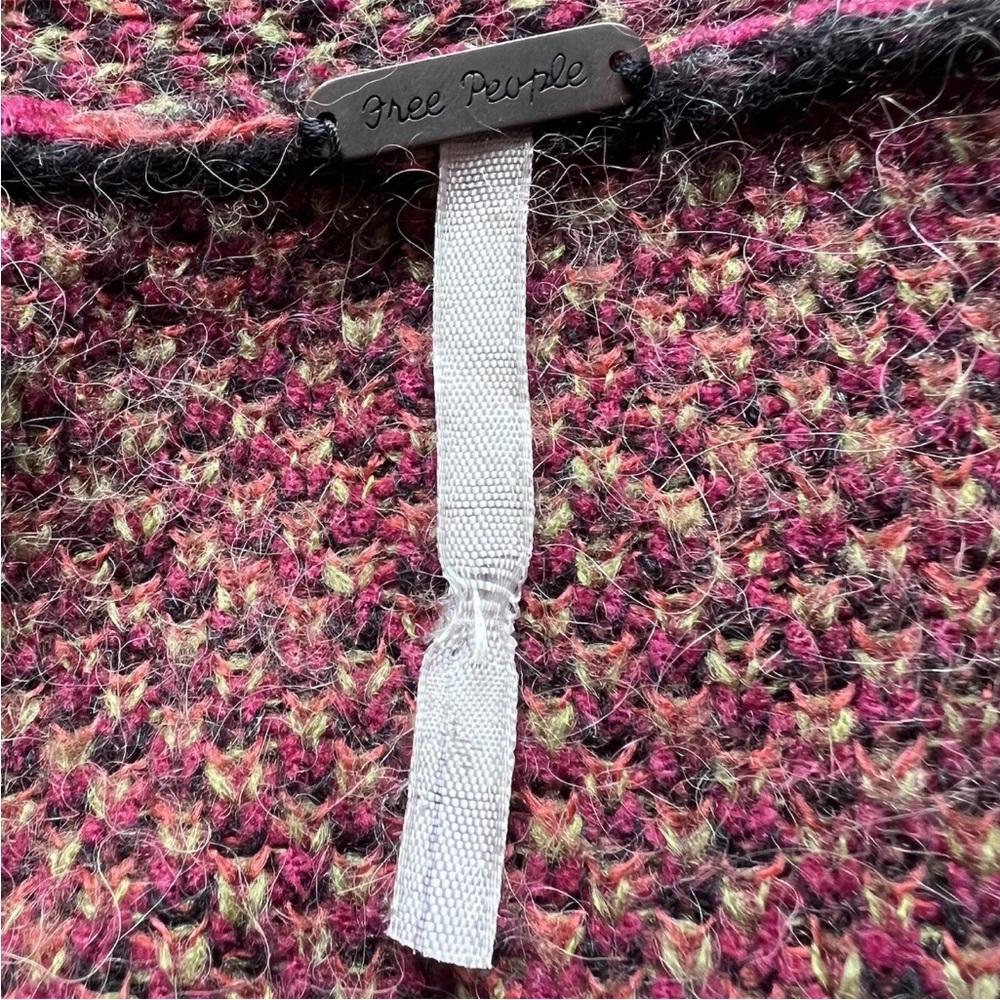 Free People Flower Power Boho Knit Cardigan Sz LARGE Wool Alpaca Blend Red Black - Picture 8 of 15